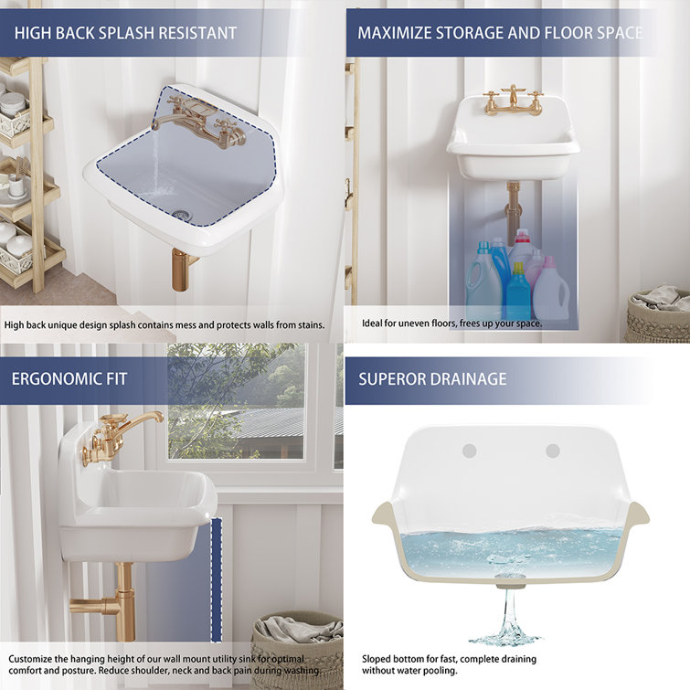 24-Inch White Ceramic Wall-Mounted Farmhouse Utility Sink