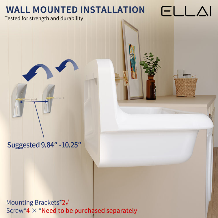24-Inch White Ceramic Wall-Mounted Farmhouse Utility Sink