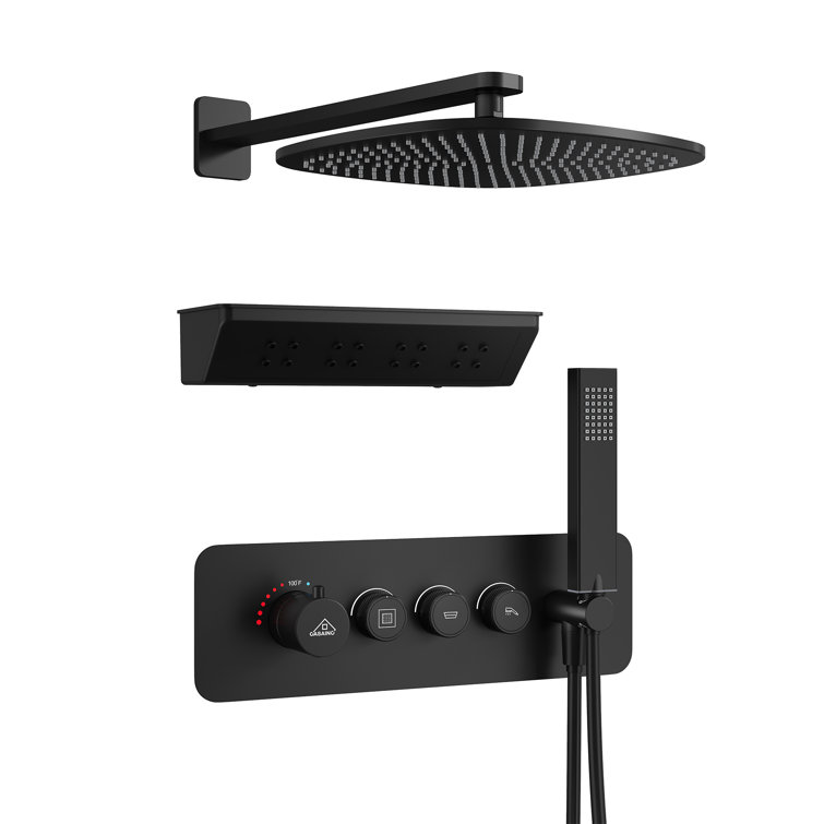 Matte Black Wall Mounted Shower System with Rainfall and Neck Massage