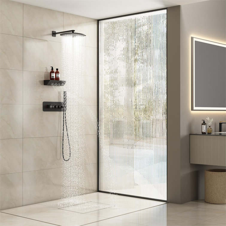 Matte Black Wall Mounted Shower System with Rainfall and Neck Massage
