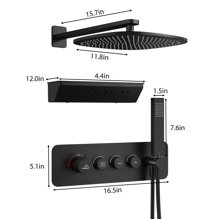 Matte Black Wall Mounted Shower System with Rainfall and Neck Massage