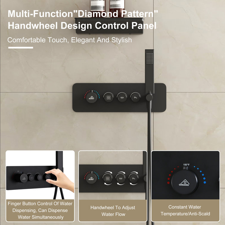 Matte Black Wall Mounted Shower System with Rainfall and Neck Massage