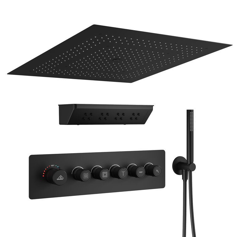 Matte Black Thermostatic Shower System with Rainfall and Jet Functions