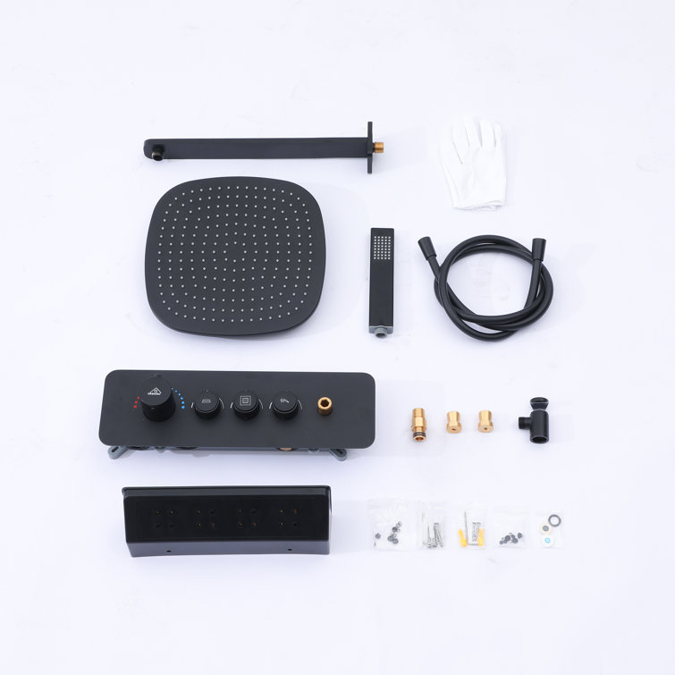 Matte Black Wall Mounted Shower System with Rainfall and Neck Massage