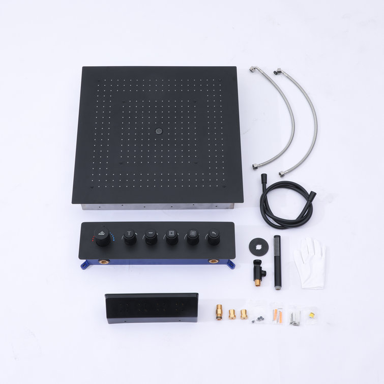 Matte Black Thermostatic Shower System with Rainfall and Jet Functions