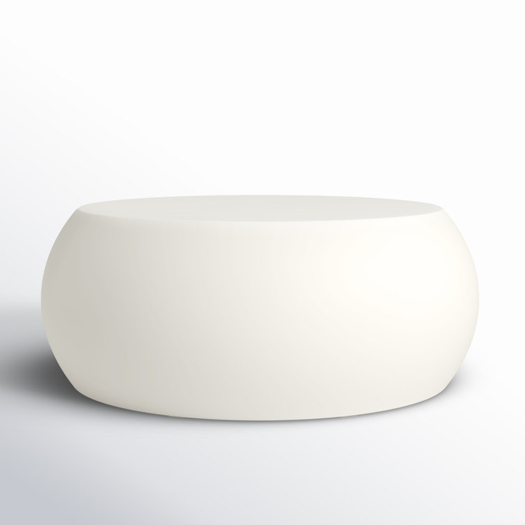 Round Ivory Concrete Outdoor Coffee Table with Storage