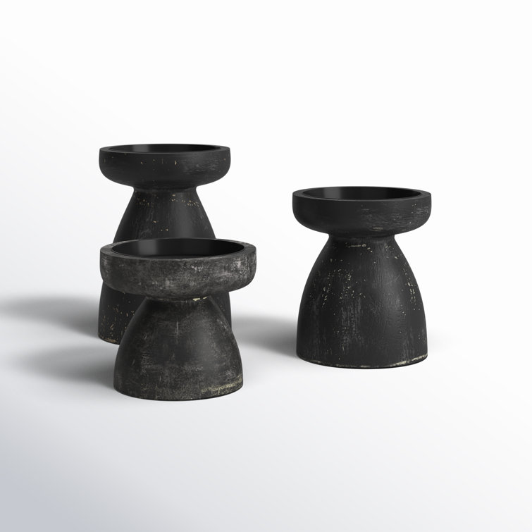 Distressed Black Wooden 3-Piece Candle Holder Set