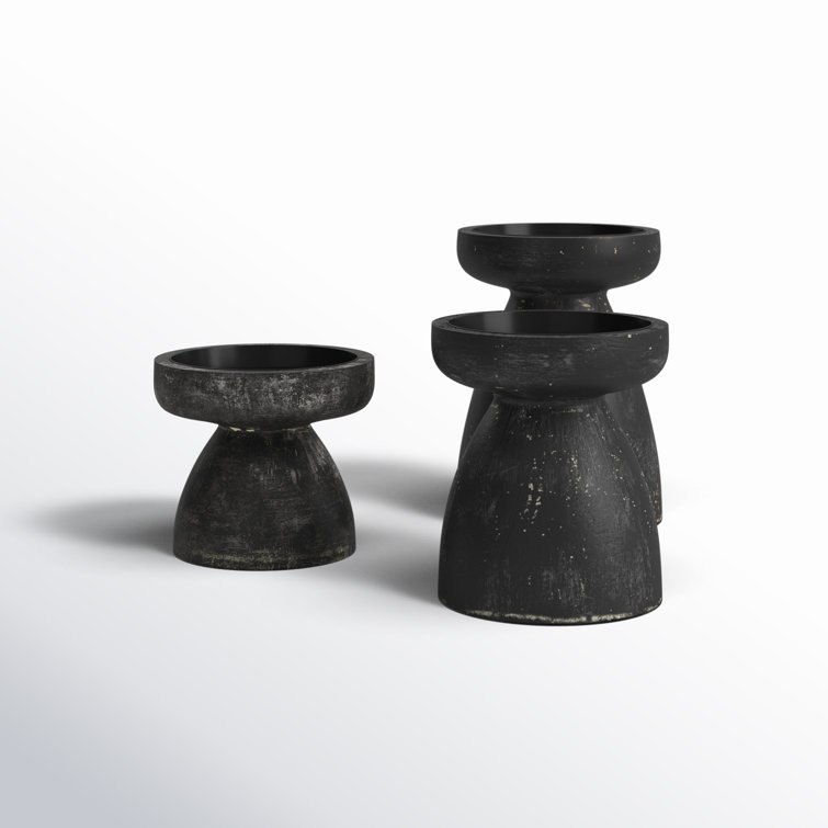 Distressed Black Wooden 3-Piece Candle Holder Set