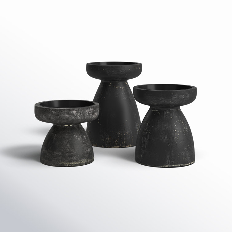 Distressed Black Wooden 3-Piece Candle Holder Set