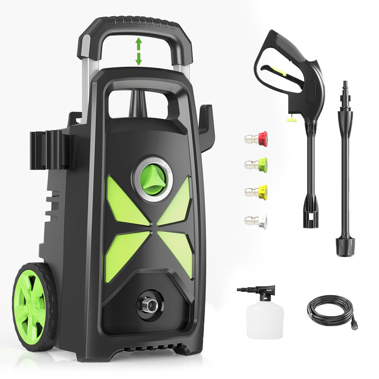 Black and Green Telescopic Electric Pressure Washer with Foam Cannon