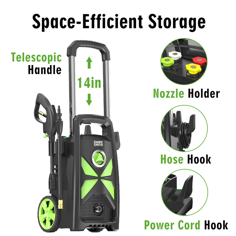 Black and Green Telescopic Electric Pressure Washer with Foam Cannon