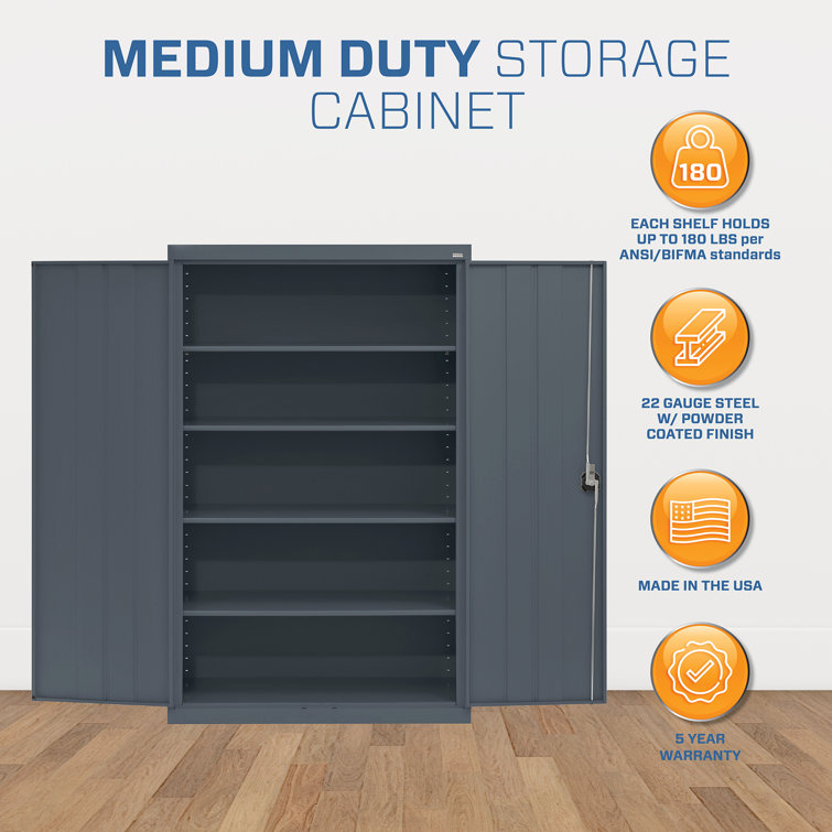 Gray Steel Freestanding Lockable Office Cabinet with Adjustable Shelving