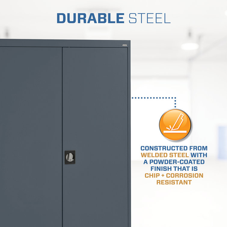 Gray Steel Freestanding Lockable Office Cabinet with Adjustable Shelving