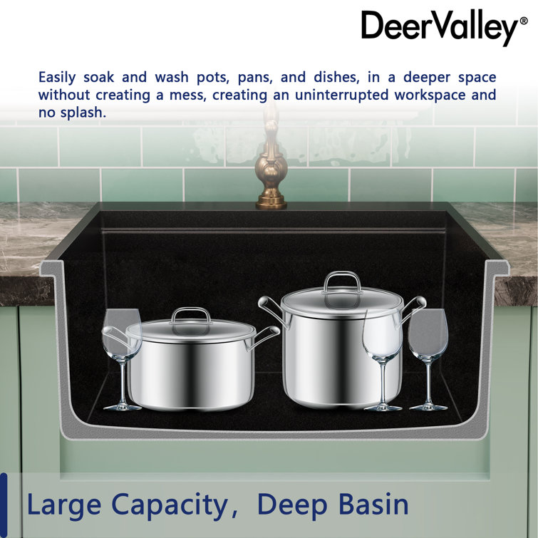 25" Black Quartz Composite Drop-In Single Bowl Kitchen Sink with Accessories