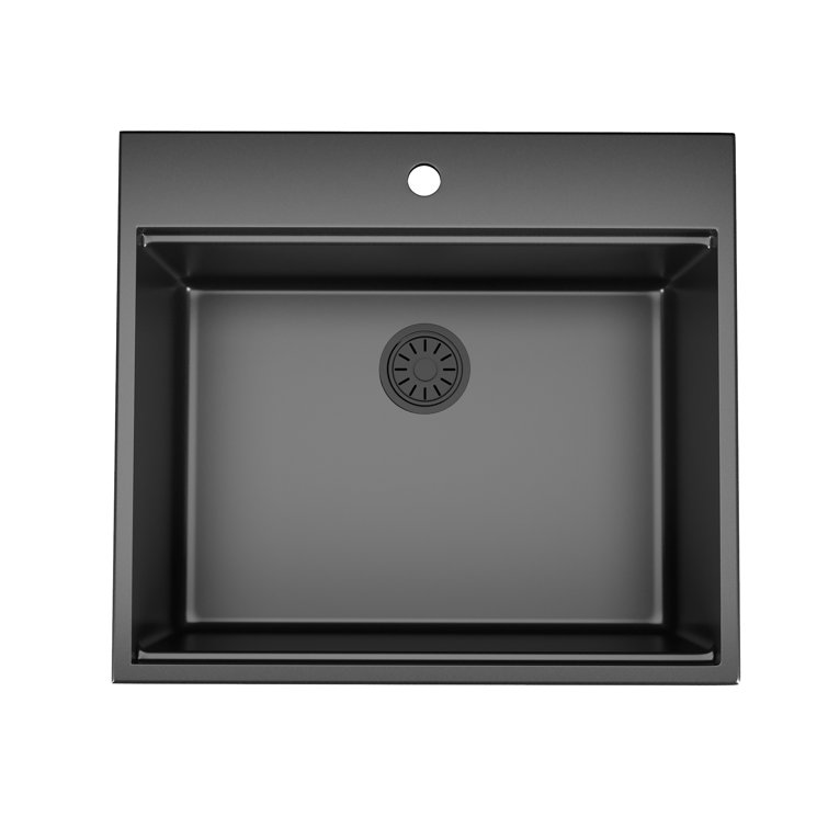 25" Black Quartz Composite Drop-In Single Bowl Kitchen Sink with Accessories