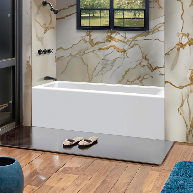 66-Inch White Acrylic Rectangular Soaking Bathtub with Apron Front