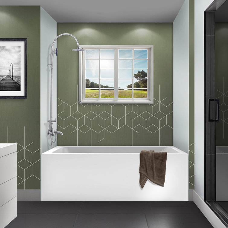 66-Inch White Acrylic Rectangular Soaking Bathtub with Apron Front