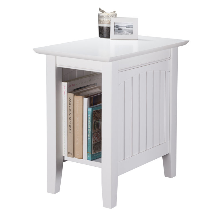 White Solid Wood Rectangular End Table with Shelf