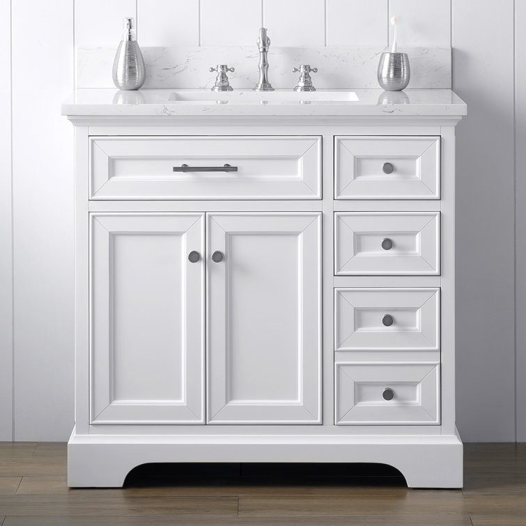 Thompson 36" White Freestanding Bathroom Vanity with Carrara Countertop