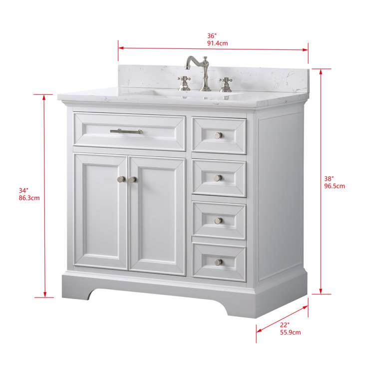 Thompson 36" White Freestanding Bathroom Vanity with Carrara Countertop