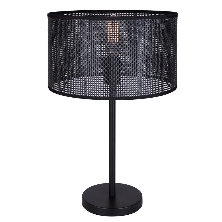 Romola 22" Black Table Lamp with Rattan Shade and 3-Way Switch