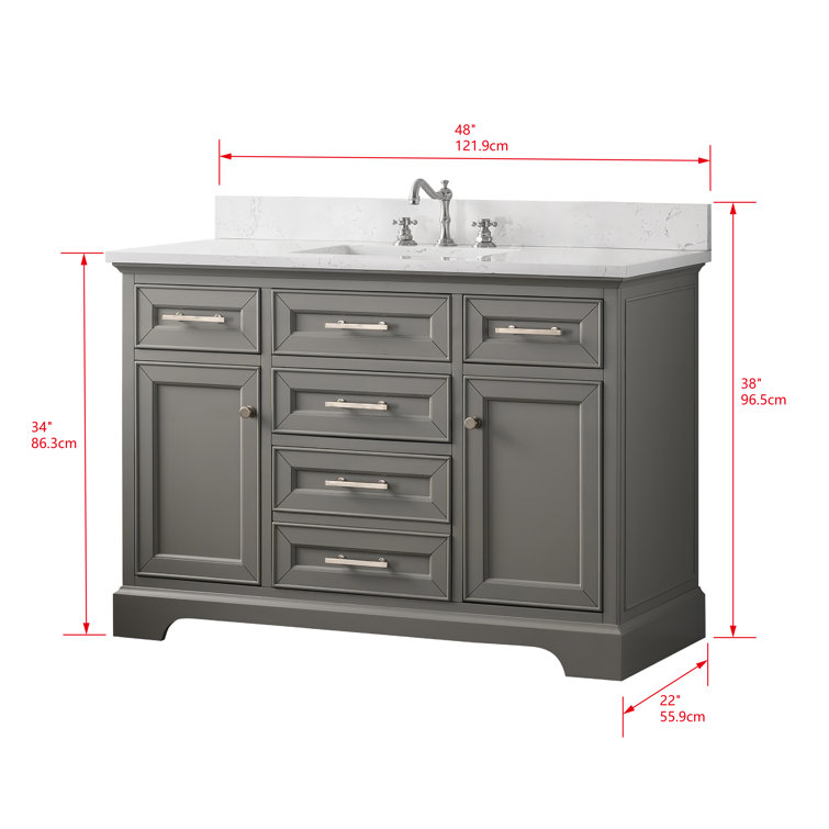 Thompson 48'' Gray Solid Wood Bathroom Vanity with Stone Top