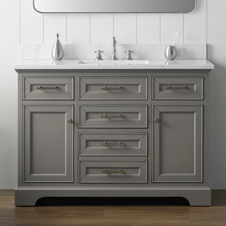 Thompson 48'' Gray Solid Wood Bathroom Vanity with Stone Top