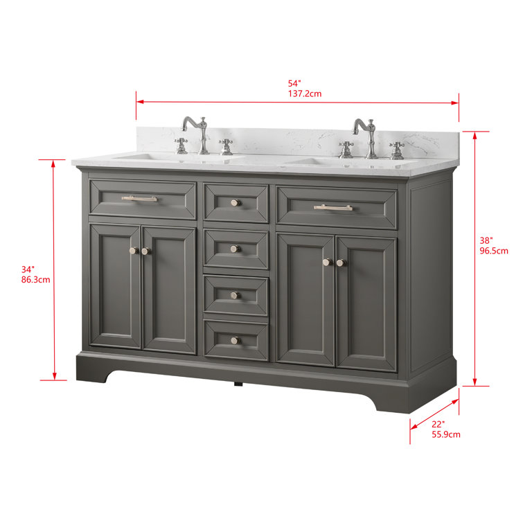 Thompson 54" Silver Gray Double Sink Freestanding Vanity