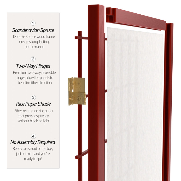 Rosewood 4 ft. Tall Shoji Screen with White Rice Paper Panels