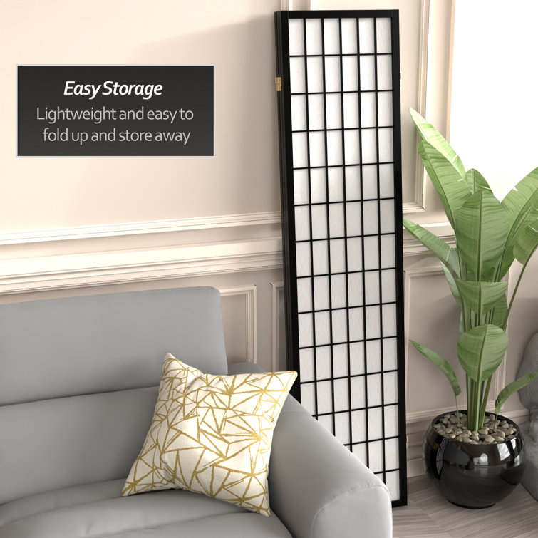 Black 6 ft Tall Shoji Screen with 3 Panels