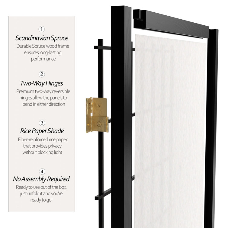 Black Pine Wood 6-Panel Shoji Folding Room Divider