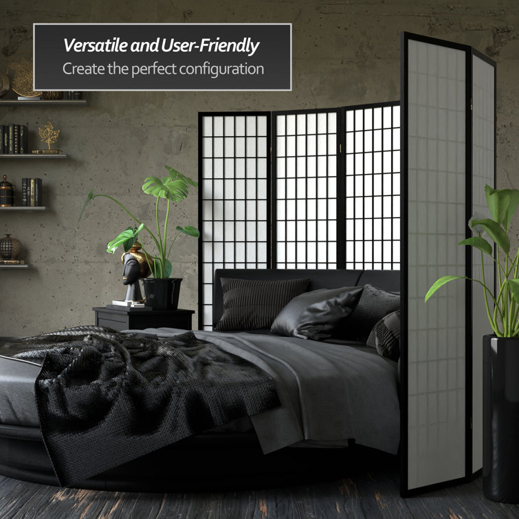 Black Pine Wood 6-Panel Shoji Folding Room Divider