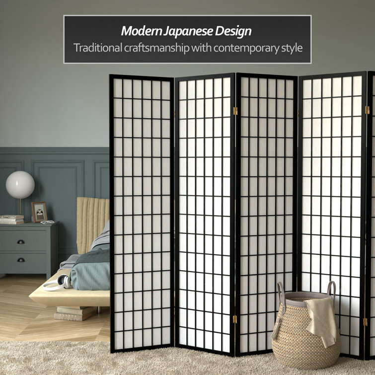 Black Pine Wood 6-Panel Shoji Folding Room Divider