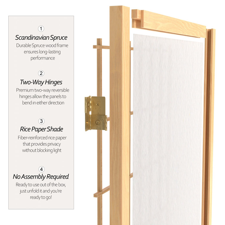 Natural Spruce Wood 7 ft Tall Shoji Screen with 8 Panels