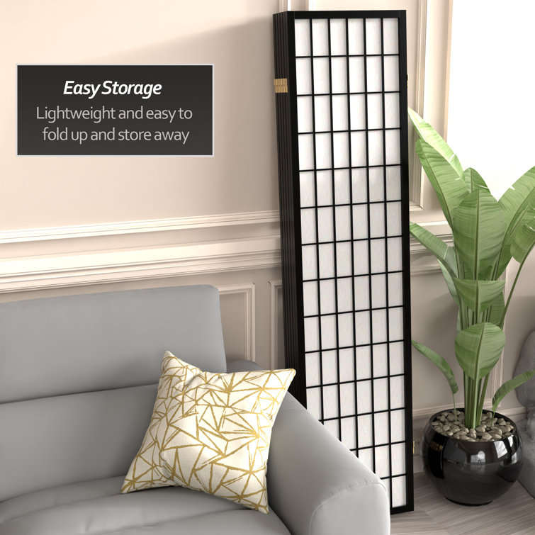 Black Pine Wood 6-Panel Shoji Folding Room Divider