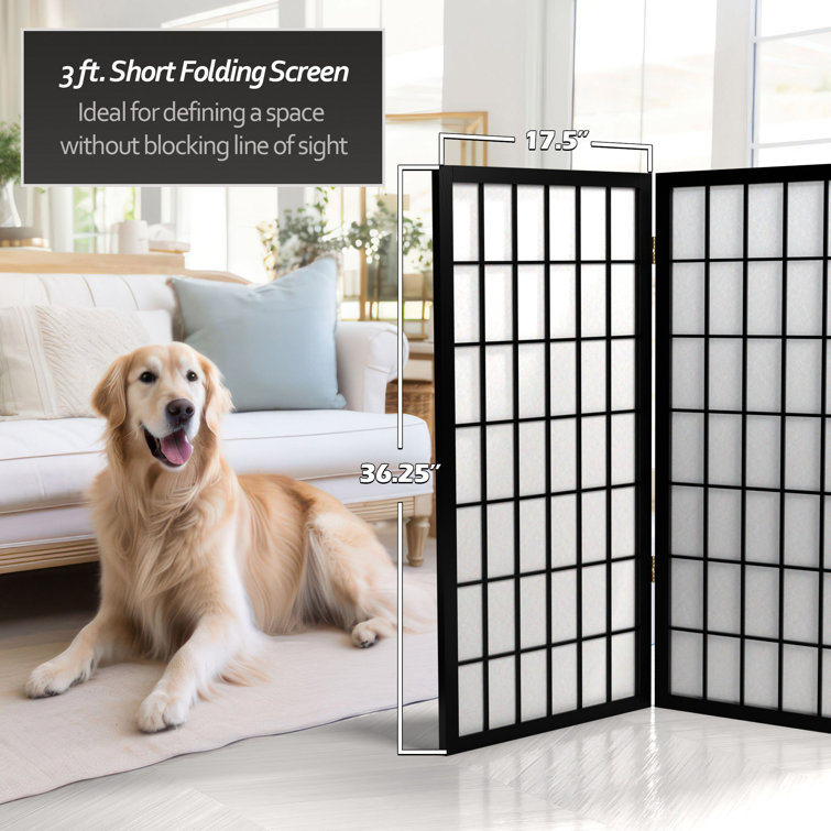 3 ft Black Shoji Screen with Translucent Rice Paper Panels
