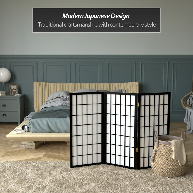 3 ft Black Shoji Screen with Translucent Rice Paper Panels