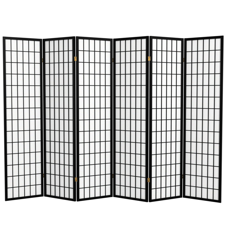 Black Pine Wood 6-Panel Shoji Folding Room Divider