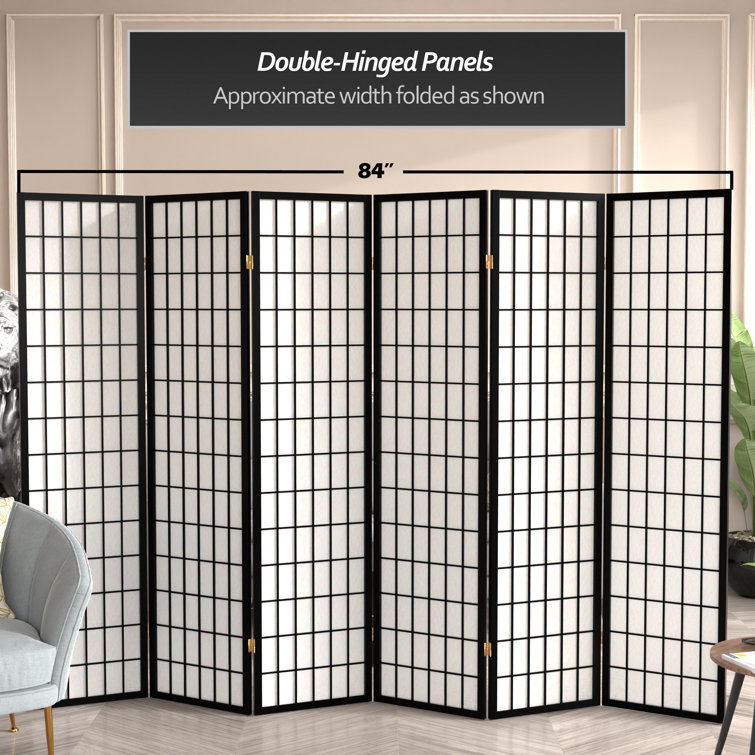 Black Pine Wood 6-Panel Shoji Folding Room Divider