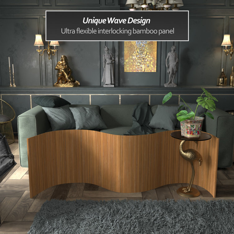 Sage Green Painted Bamboo Wave Room Divider, 24" x 98"