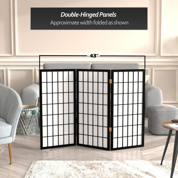 3 ft Black Shoji Screen with Translucent Rice Paper Panels