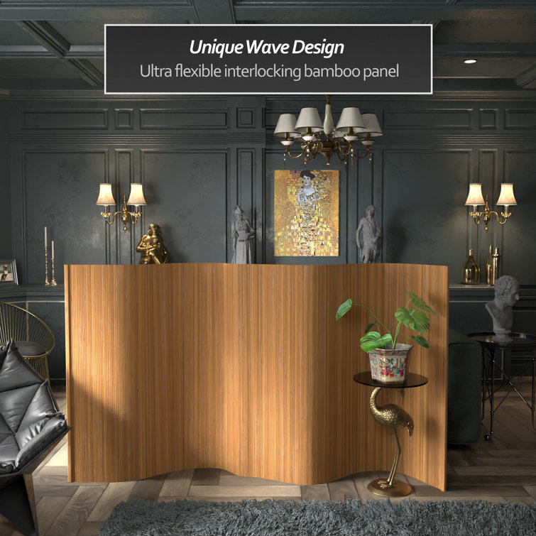 Sage Green Bamboo Wave Room Divider, 48" Height