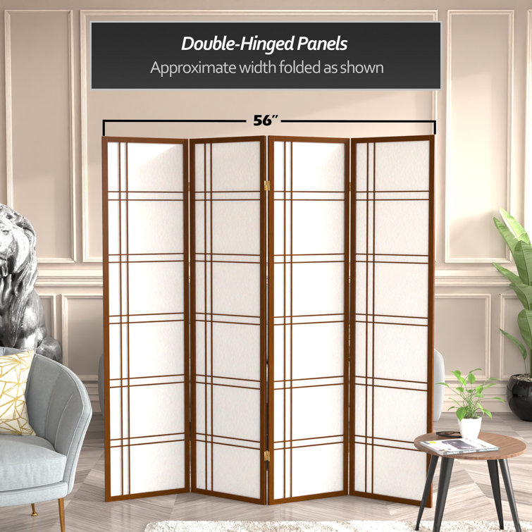 72" Tall Walnut Shoji Folding Screen with 4 Panels