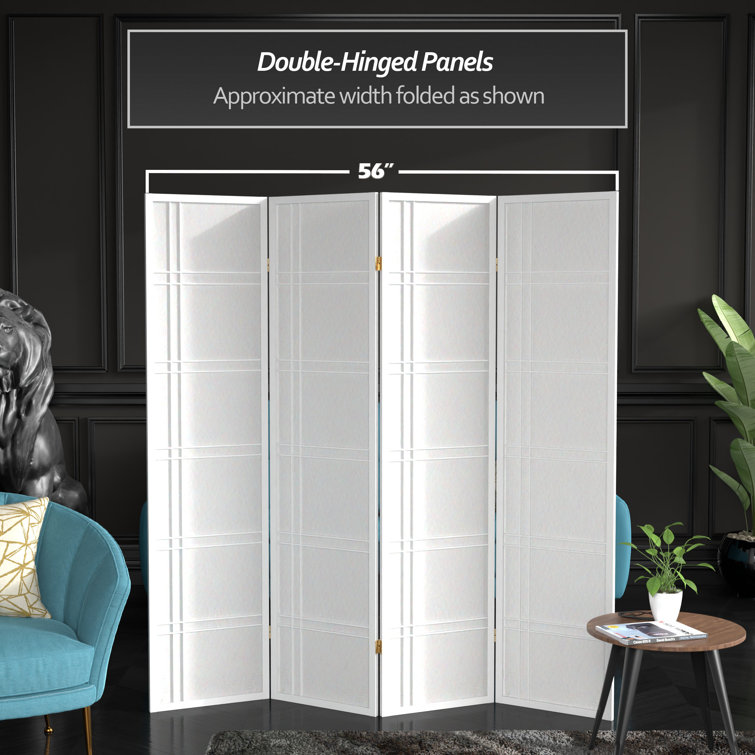 White 6 ft. Tall Shoji Folding Room Divider with Hardwood Frame