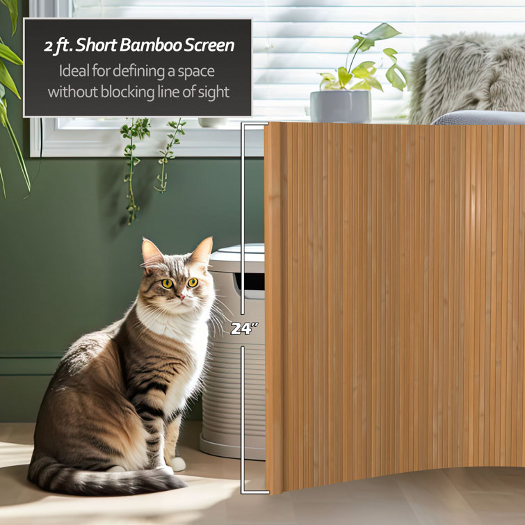 Sage Green Painted Bamboo Wave Room Divider, 24" x 98"