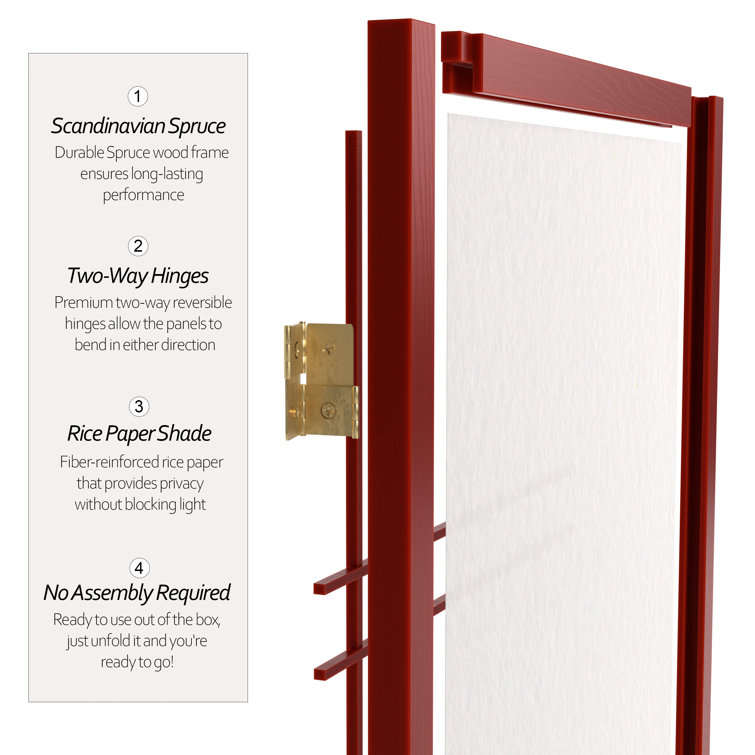 84" Natural Wood and Rice Paper Shoji Room Divider