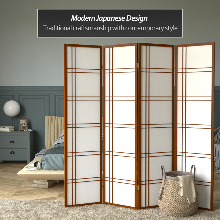 72" Tall Walnut Shoji Folding Screen with 4 Panels