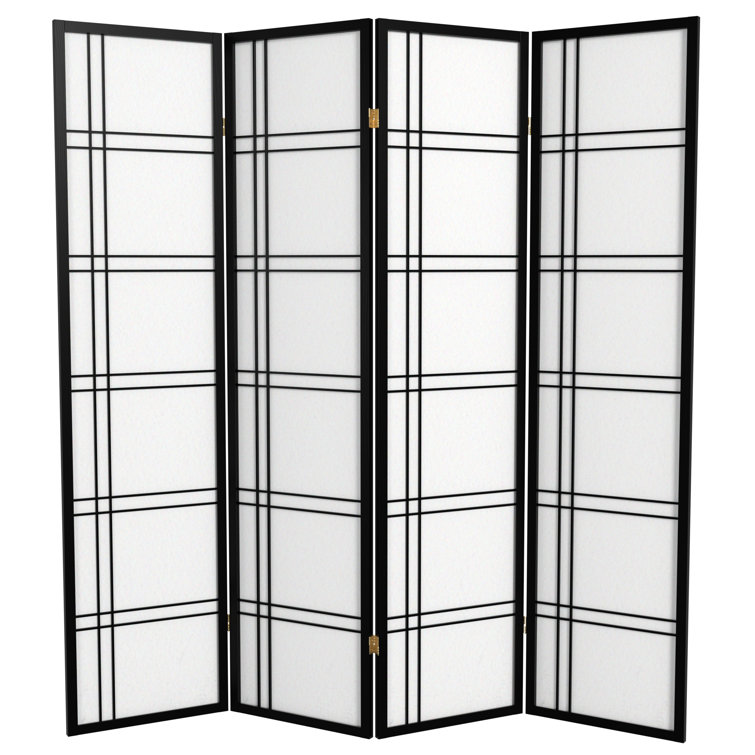 Black Hardwood and Rice Paper 4-Panel Shoji Room Divider