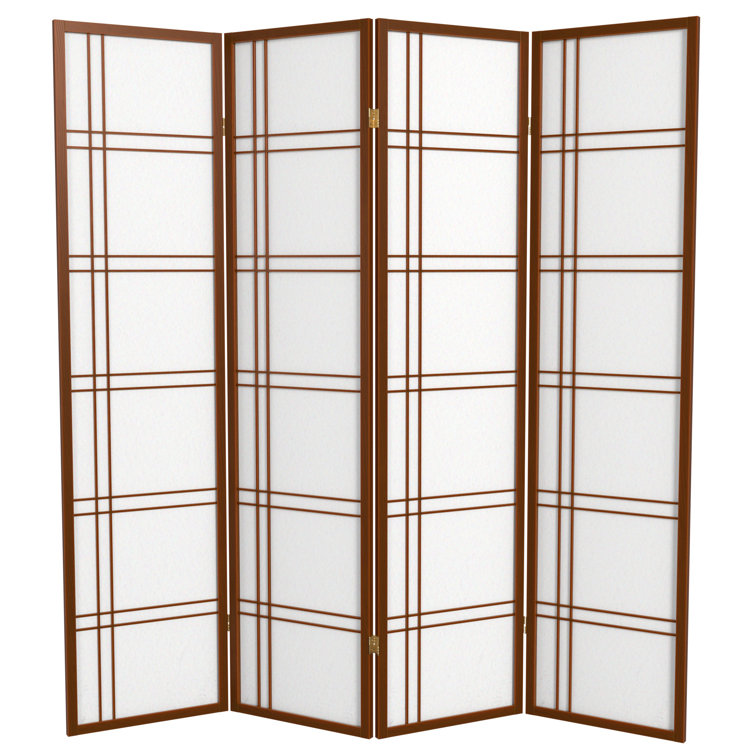 72" Tall Walnut Shoji Folding Screen with 4 Panels