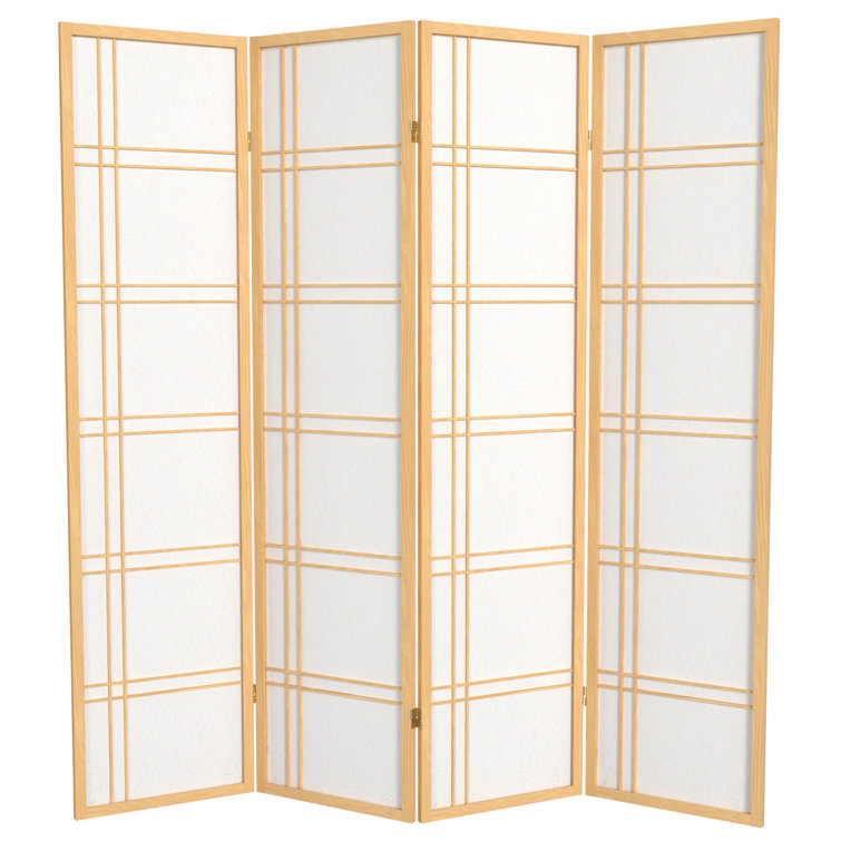 Natural Wood and Shoji Rice Paper 4-Panel Room Divider